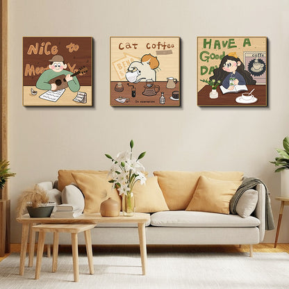 Whimsical Cat-Themed Print Artwork Homeandso