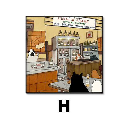 Whimsical Cat-Themed Art Print Homeandso