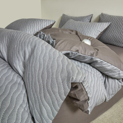 Embroidered Leaf Print Duvet Cover Set