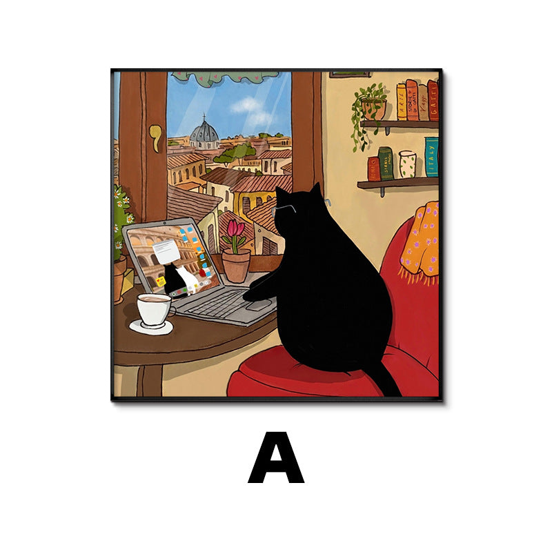 Whimsical Cat-Themed Art Print Homeandso