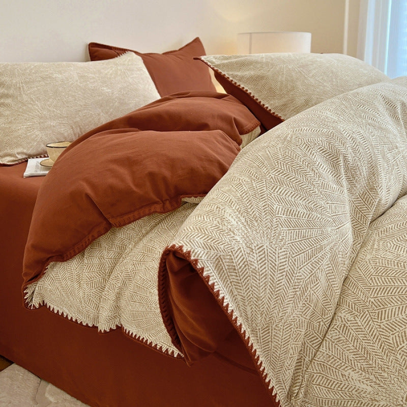 Decorative Luxurious Leaf Pattern Duvet Cover Set Homeandso