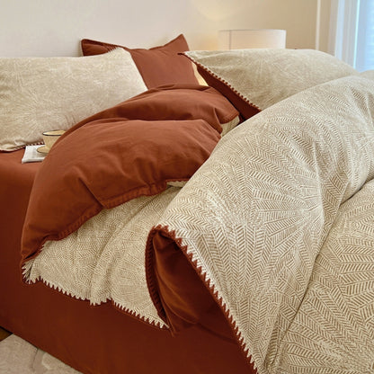 Decorative Luxurious Leaf Pattern Duvet Cover Set Homeandso