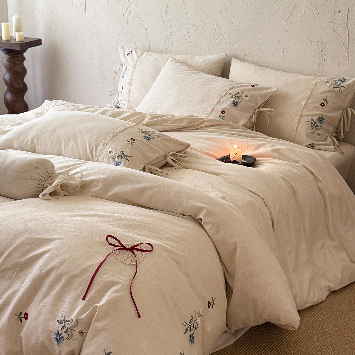 Decorative Embroidered Linen Bedding Set Homeandso