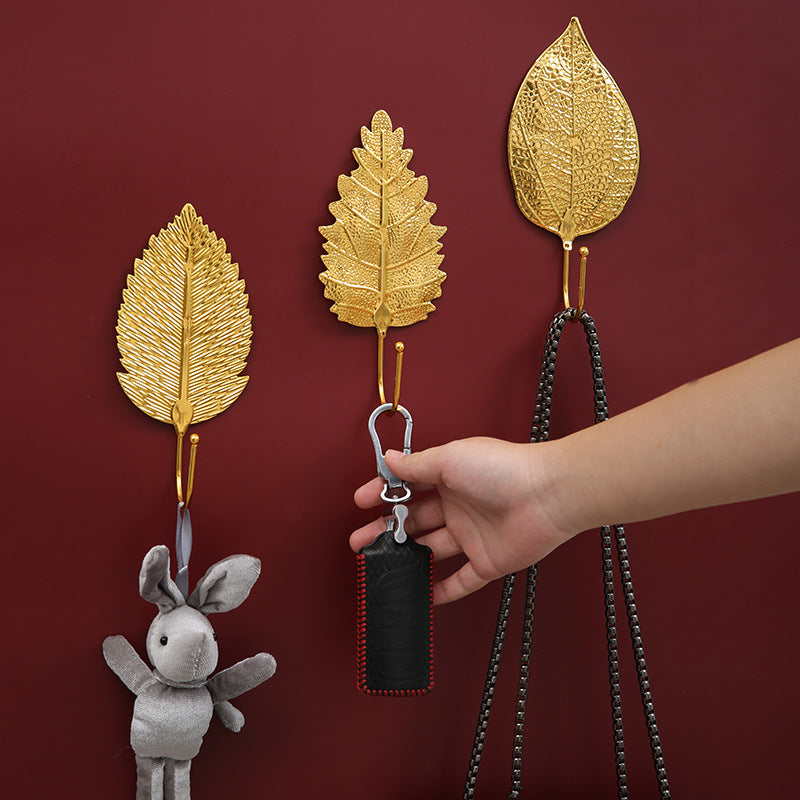Decorative Wall Hook in Golden Leaf Design Homeandso