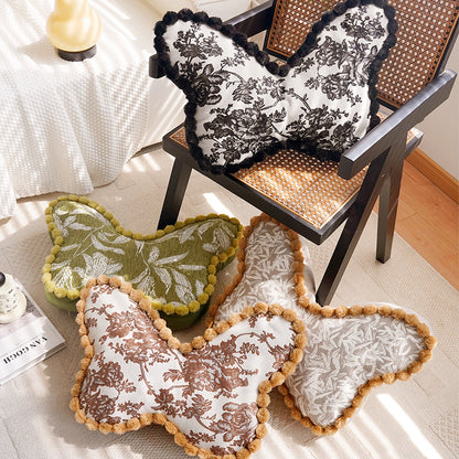 Artistic Floral Butterfly Shaped Throw Pillow