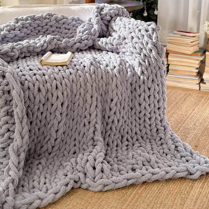 Chunky Hand-Knitted Throw Blanket
