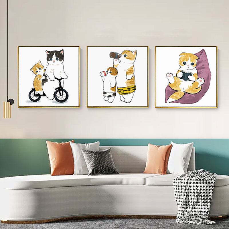 Whimsical Bird and Kitten Illustrated Wall Art Homeandso