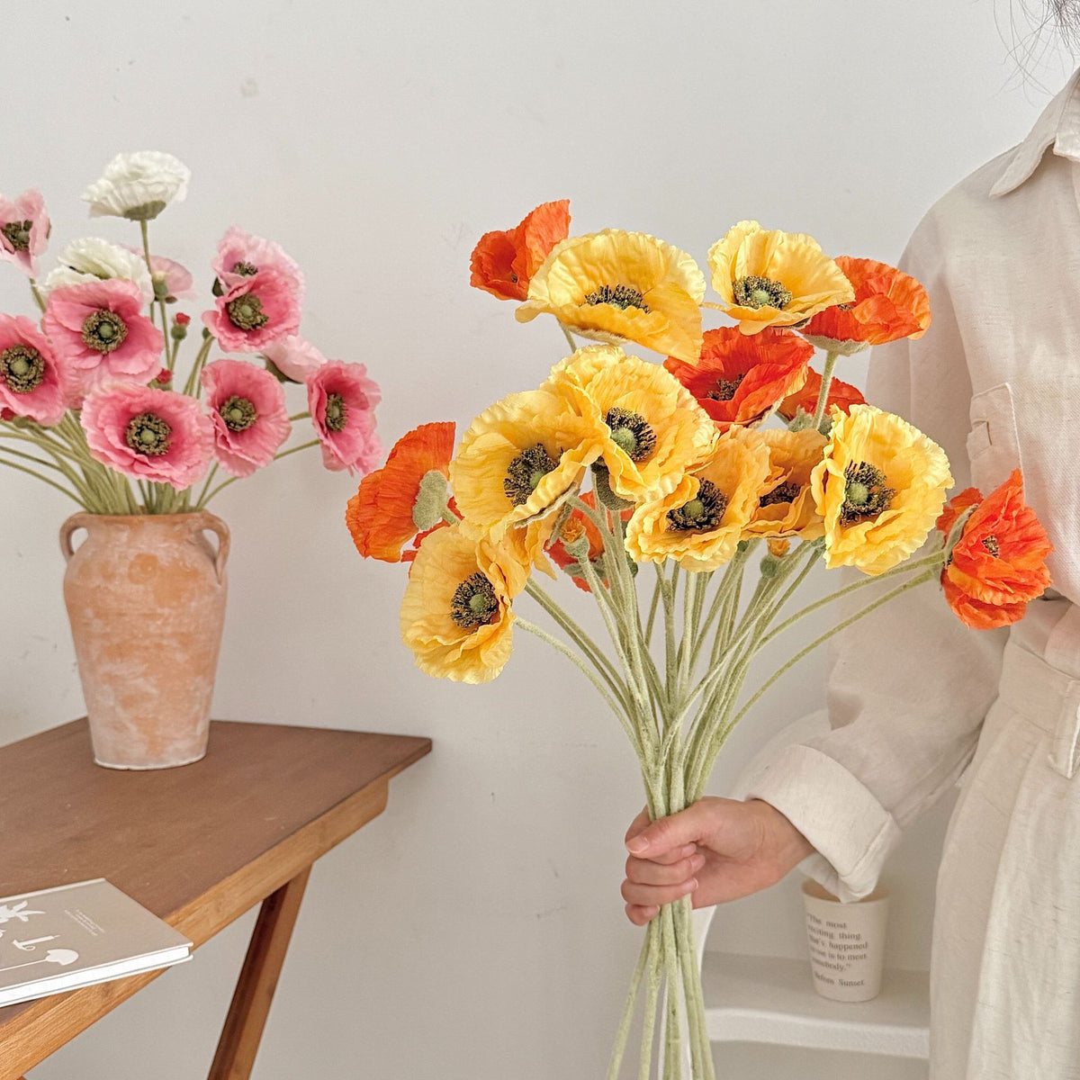 Realistic Poppy Floral Bouquet for Home Decor