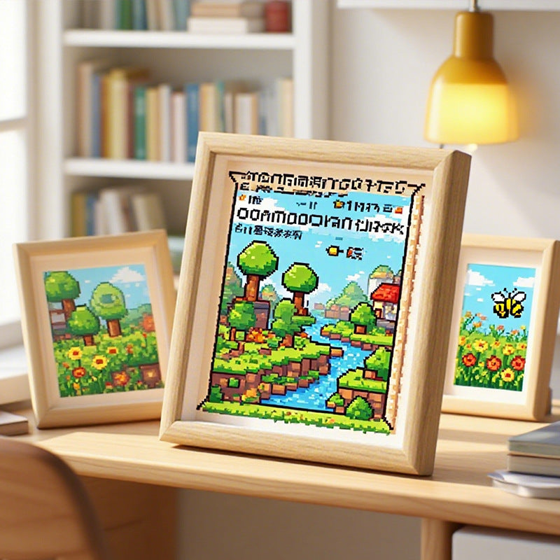 Framed Pixel Art Landscape Display