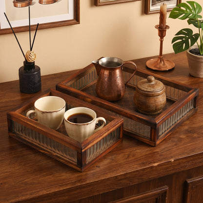 Decorative Glass and Wood Storage Tray Homeandso