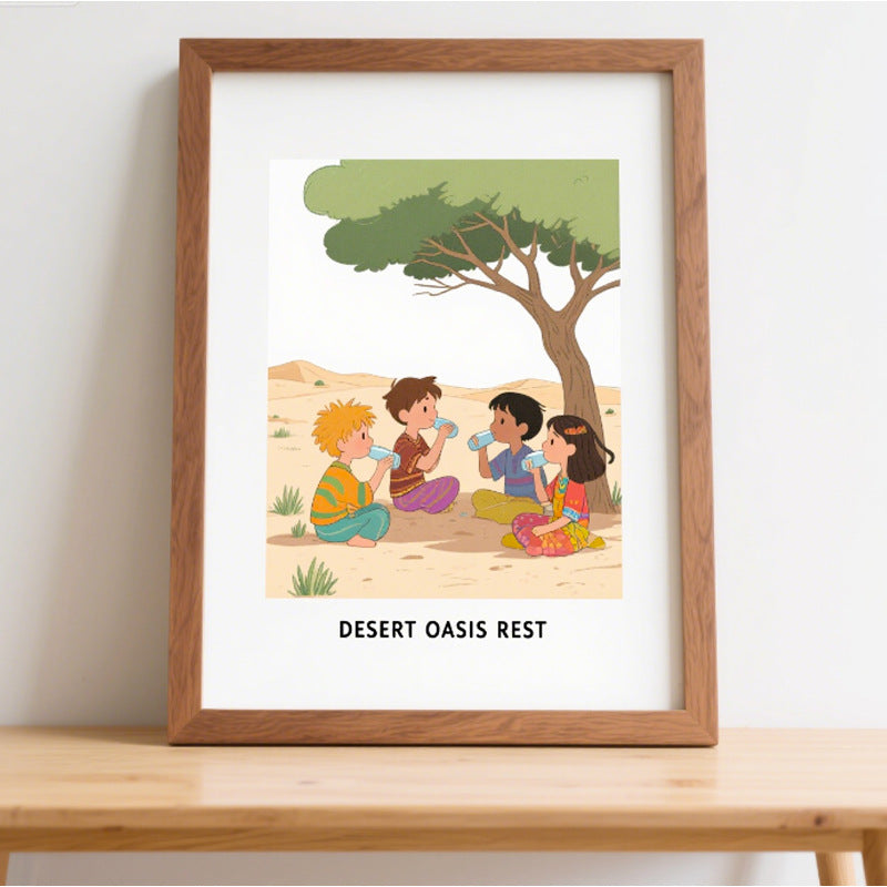 Whimsical Desert Oasis Illustration Wall Art Frame