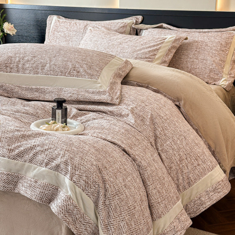 Decorative Herringbone Textured Bedding Set Homeandso