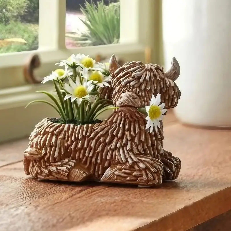 Decorative Highland Cow Planter Homeandso
