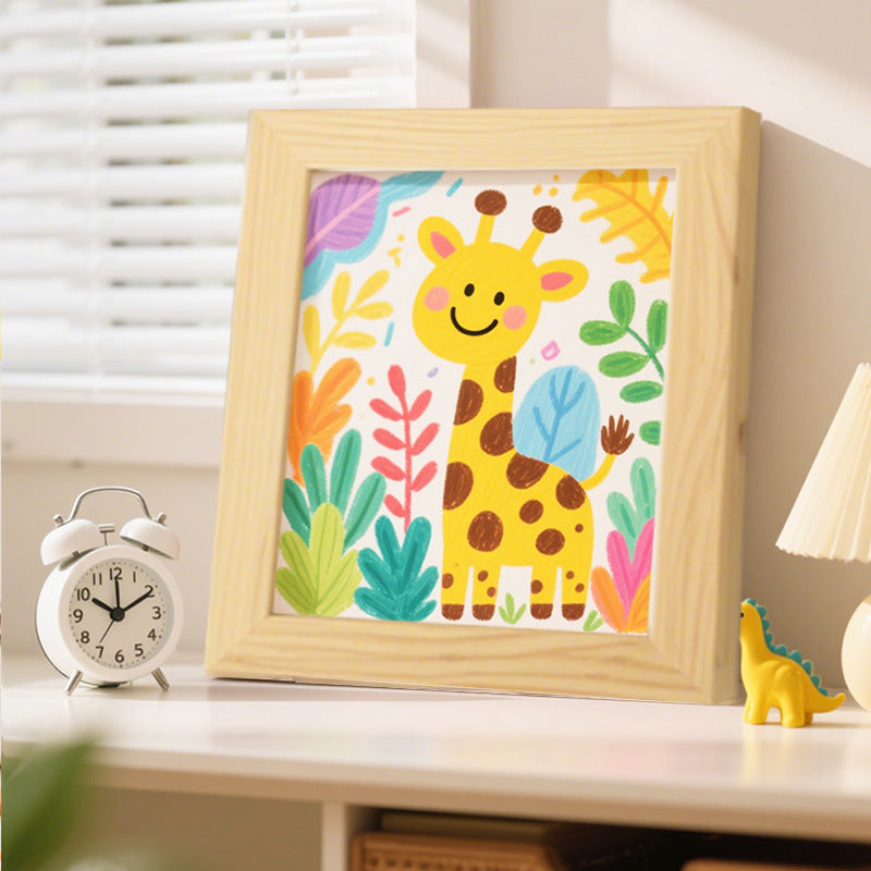 Playful Giraffe Illustration Framed Art