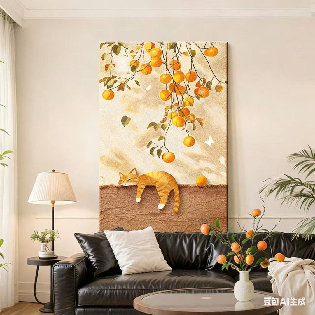 Whimsical Cat and Fruit Canvas Art Homeandso