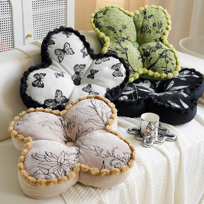 Floral-Patterned Plush Decorative Pillow