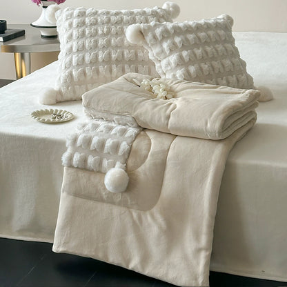 Decorative Cozy Textured Fleece Blanket Set Homeandso
