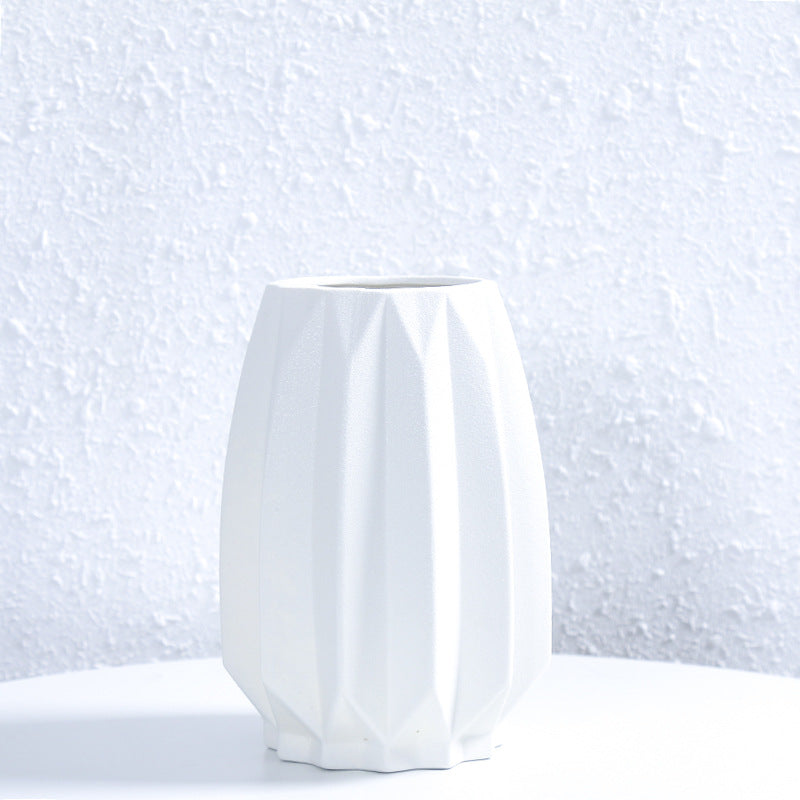 Textured Geometric Ceramic Flower Vase