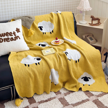 Cozy Knitted Sheep Pattern Throw Blanket