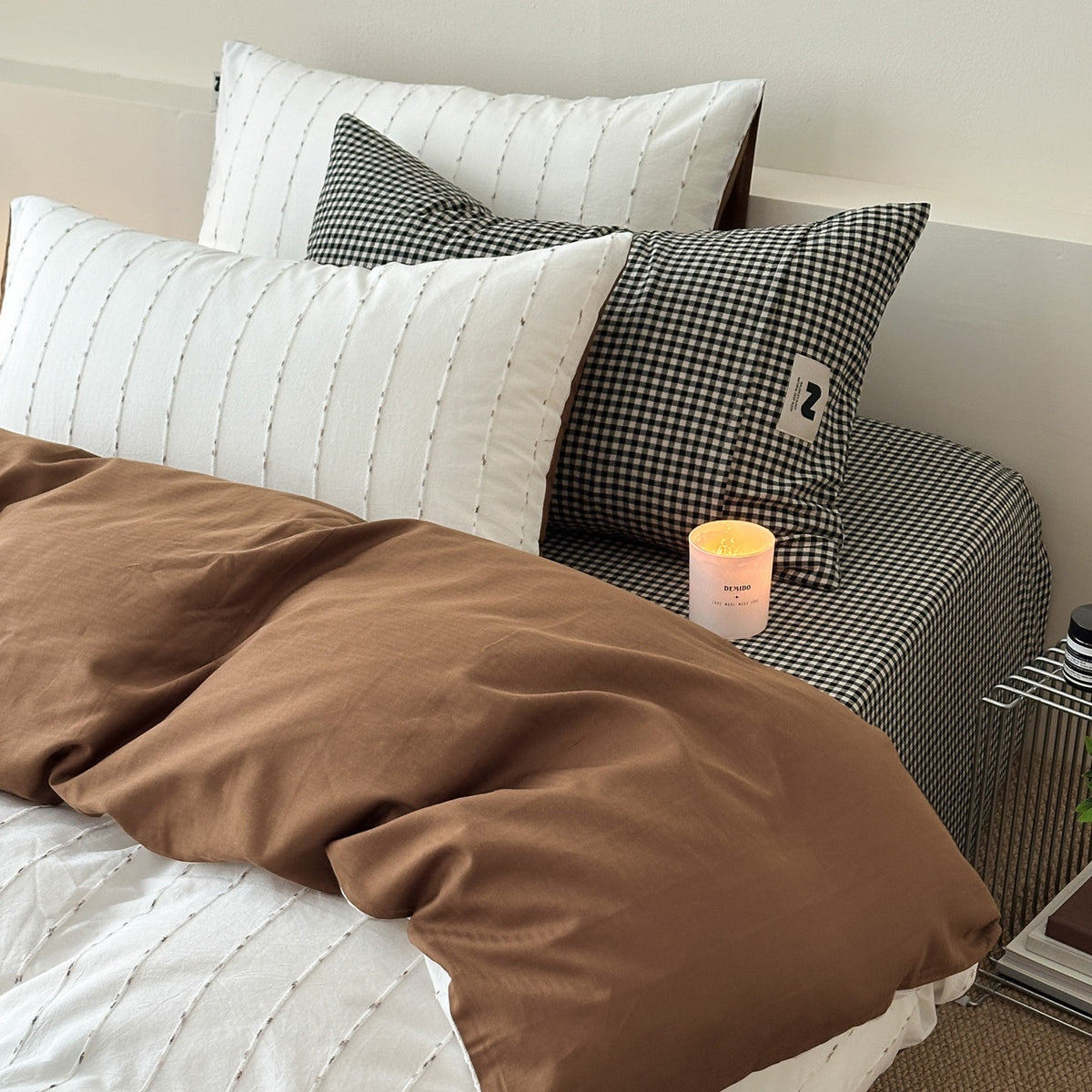 Decorative Gingham Pattern Cotton Duvet Cover Set Homeandso