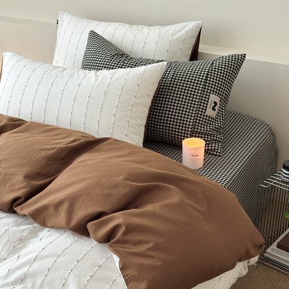 Decorative Gingham Pattern Cotton Duvet Cover Set Homeandso