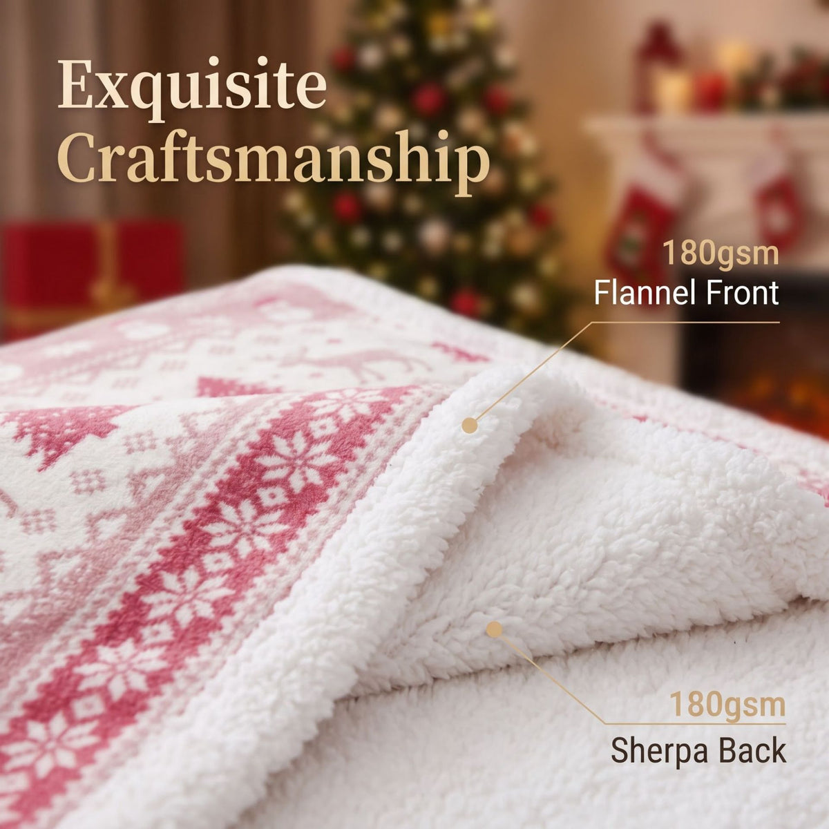 Christmas-Themed Flannel and Sherpa Blanket