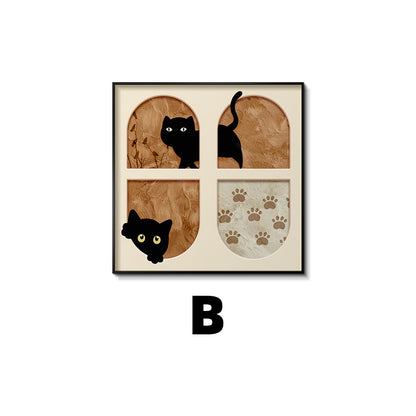 Framed Cat-Themed Art Plaque Homeandso