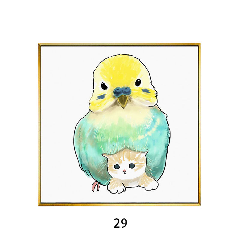 Whimsical Bird and Kitten Illustrated Wall Art Homeandso