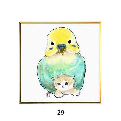 Whimsical Bird and Kitten Illustrated Wall Art Homeandso