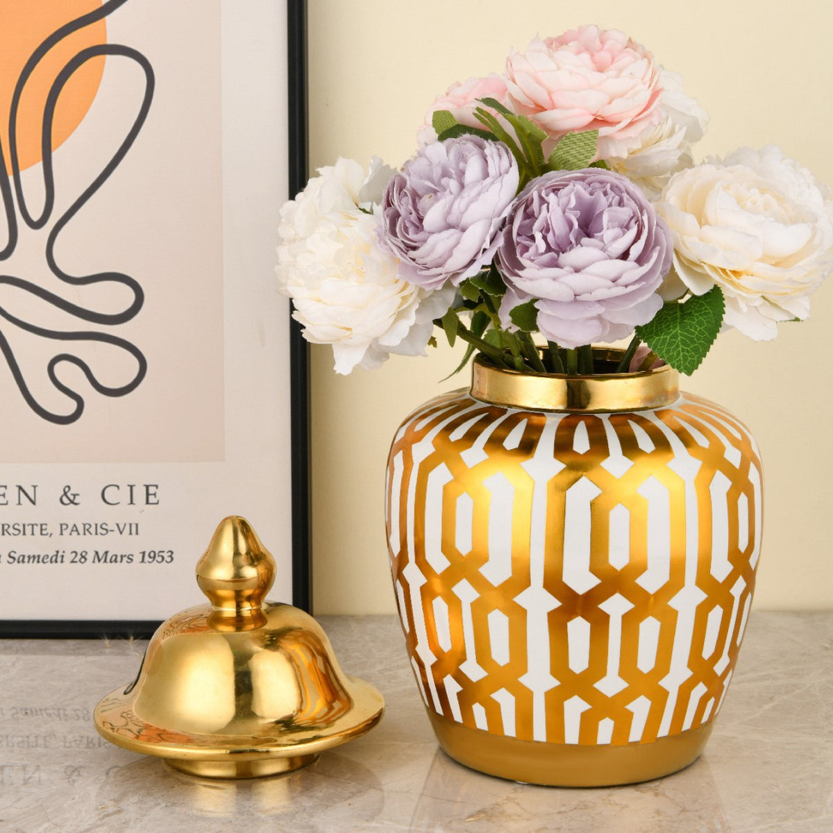 Decorative Geometric Pattern Lidded Jar Homeandso