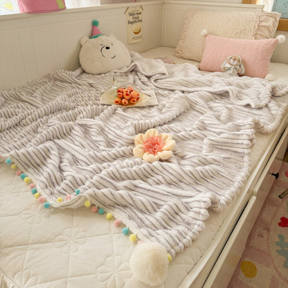 Plush Pom-Pom Edged Throw Blanket