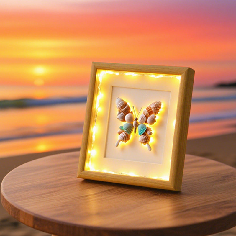 Illuminated Shell Butterfly Shadow Box Frame