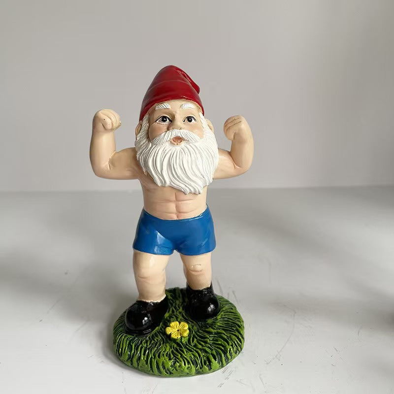 Playful Weightlifting Gnome Figurine Homeandso