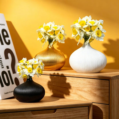 Elegant Ribbed Decorative Ceramic Vase Homeandso