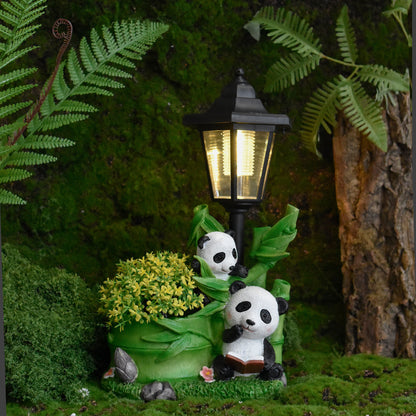 Garden Solar Lantern with Panda Figurines Homeandso