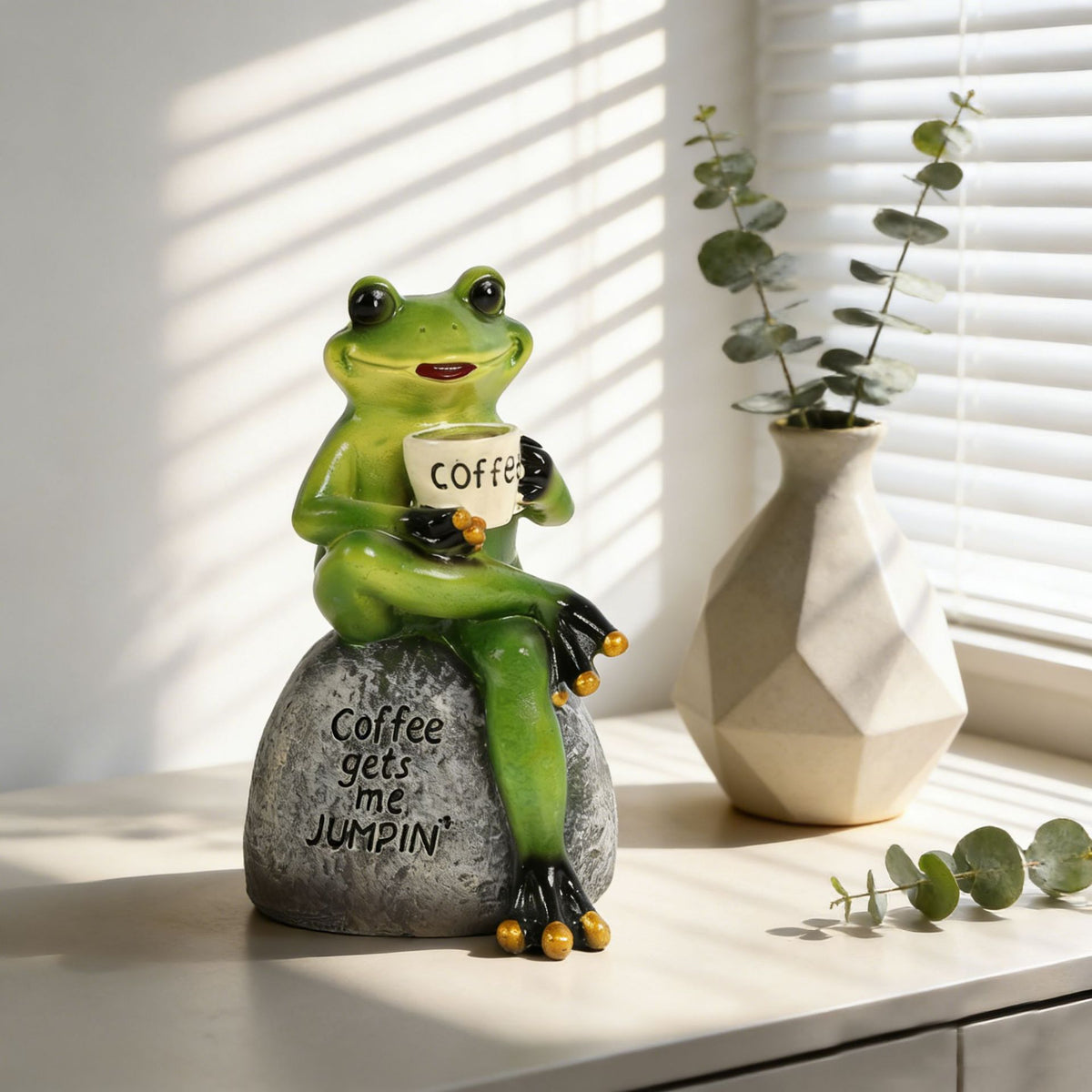 Coffee-Themed Frog Figurine Homeandso