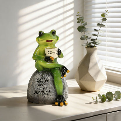Coffee-Themed Frog Figurine Homeandso