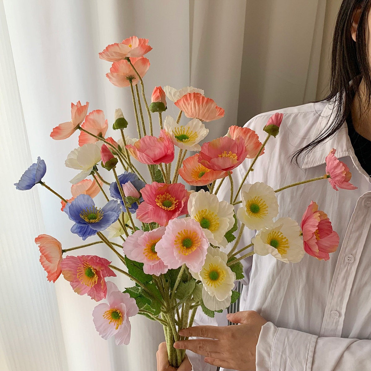 Lifelike Artificial Poppy Stem Arrangement