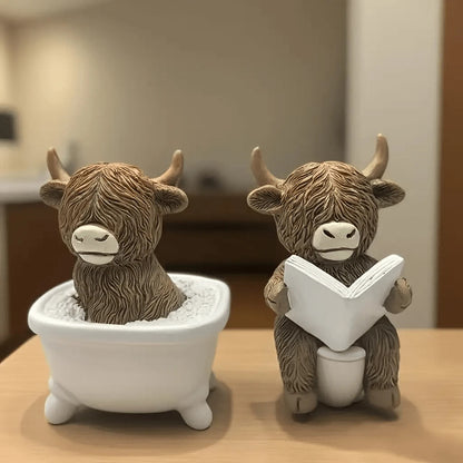 Whimsical Highland Cow Bath Figurine Homeandso