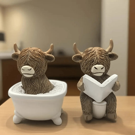 Whimsical Highland Cow Bath Figurine Homeandso