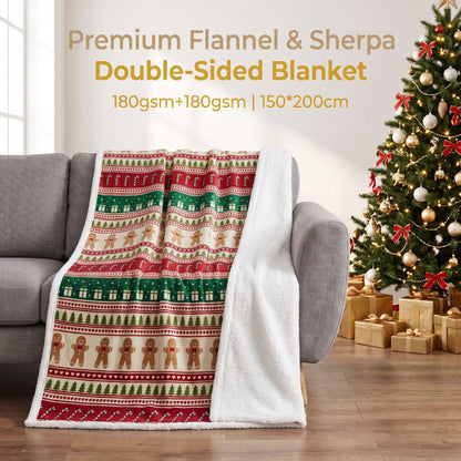 Christmas-Themed Flannel and Sherpa Blanket
