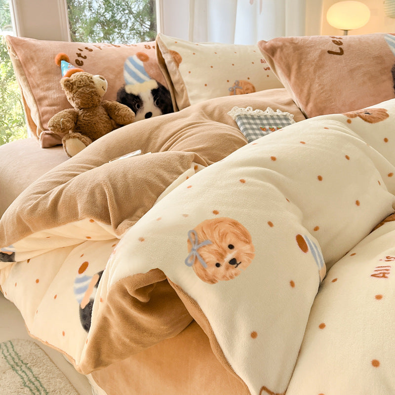Soft Plush Cartoon-Themed Duvet Cover Set