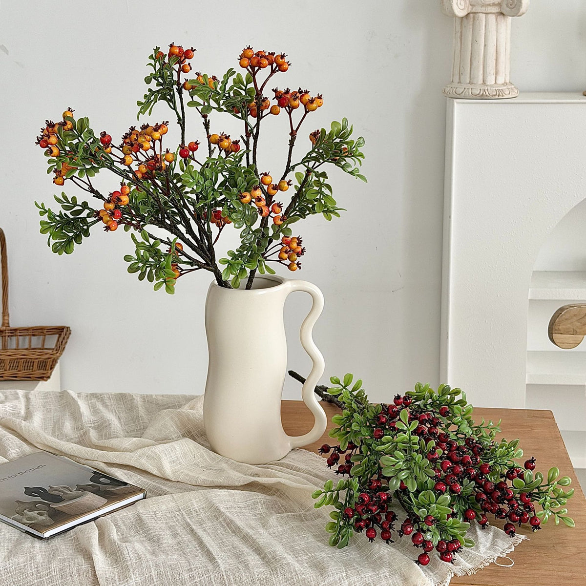Decorative Faux Berry Stem for Home Floral Display