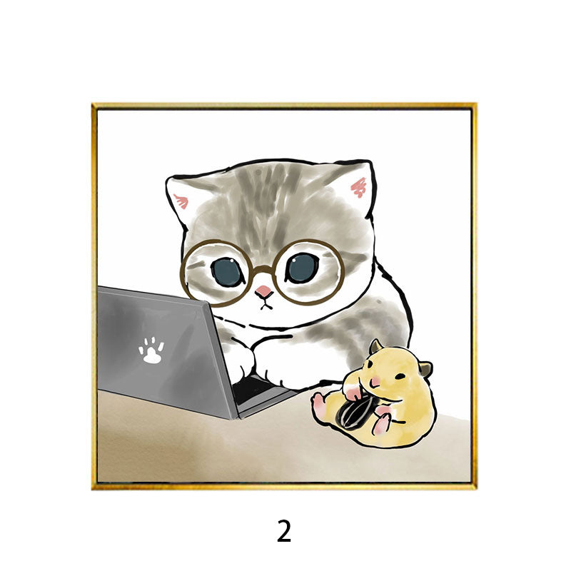 Whimsical Bird and Kitten Illustrated Wall Art Homeandso