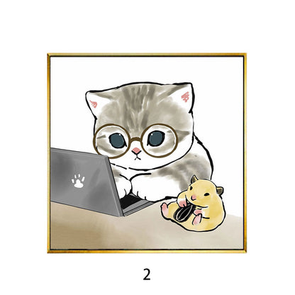 Whimsical Bird and Kitten Illustrated Wall Art Homeandso