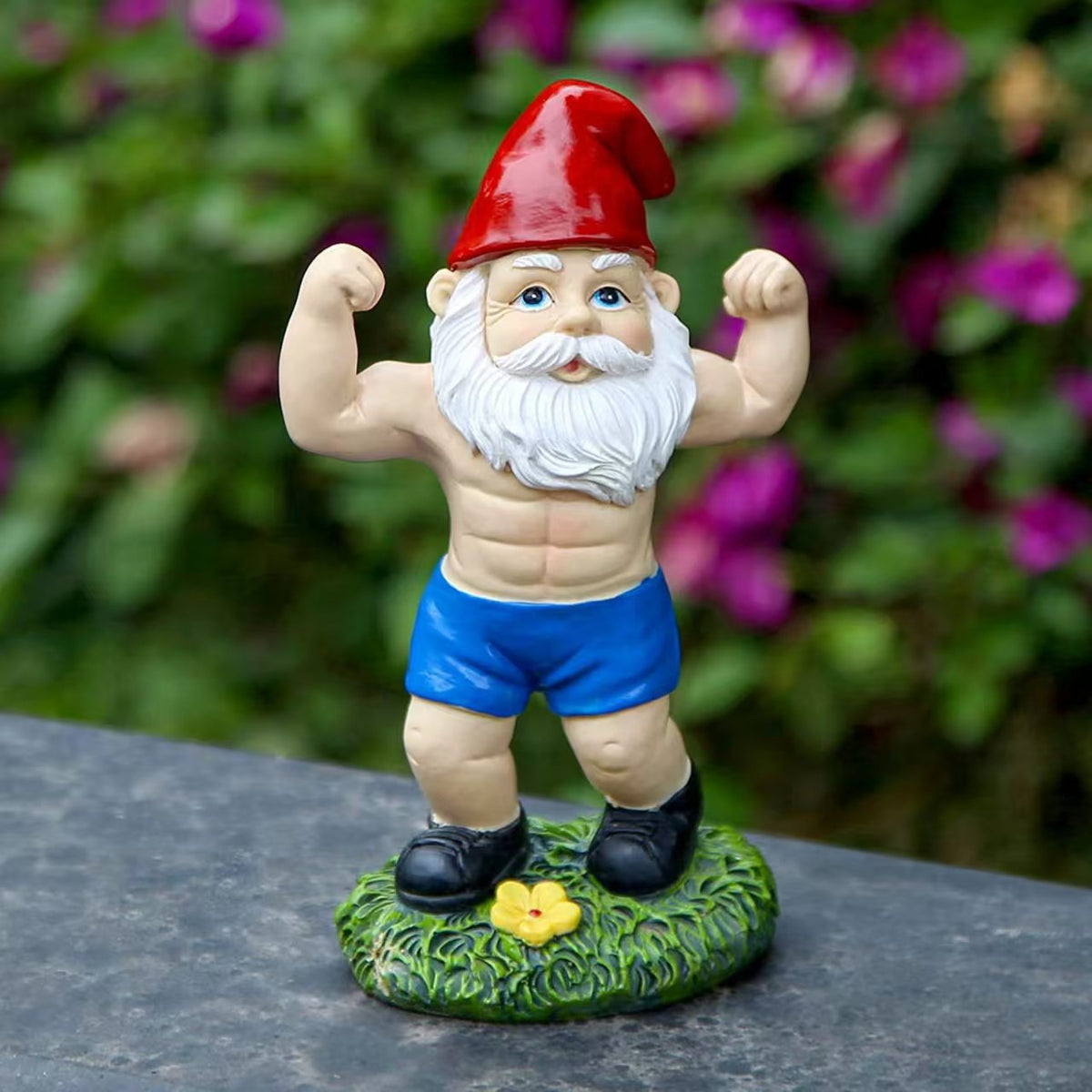 Playful Weightlifting Gnome Figurine Homeandso