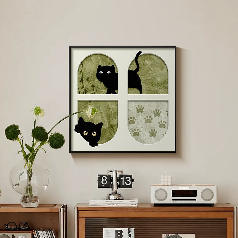 Framed Cat-Themed Art Plaque Homeandso