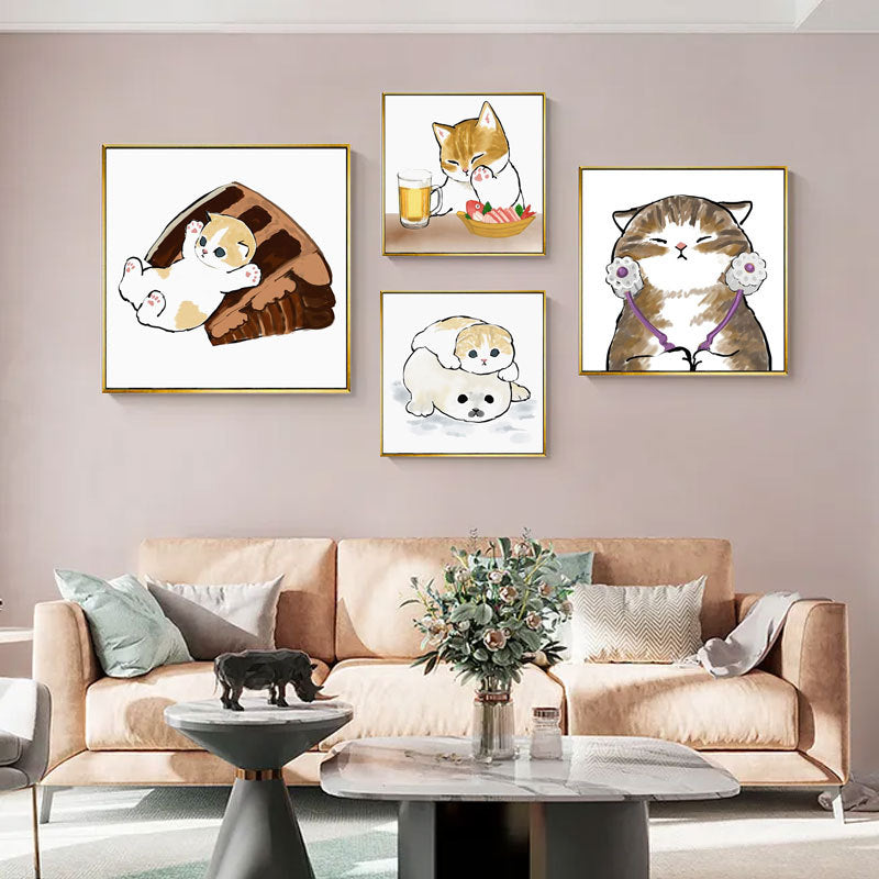 Whimsical Bird and Kitten Illustrated Wall Art Homeandso