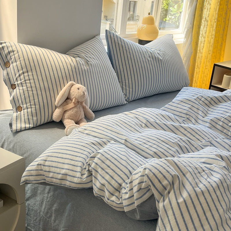 Decorative Comforting Striped Bed Linen Set Homeandso