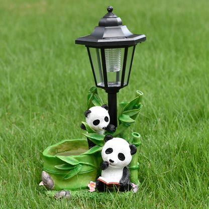 Garden Solar Lantern with Panda Figurines Homeandso